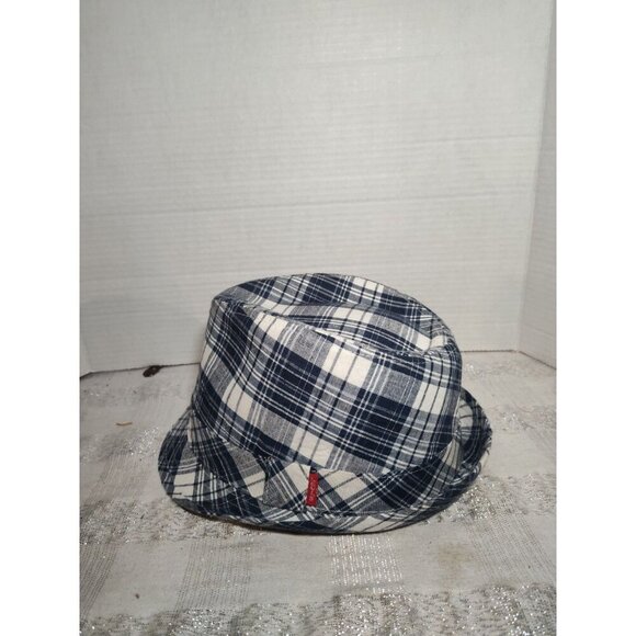 Levi’s Fedora Hat Cotton blend Blue white plaid mens Large/XLarge - Picture 1 of 10